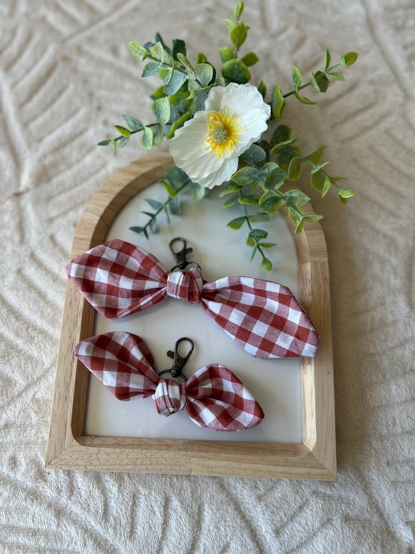 Porte clef noeud à carreaux taille S ou M (personnalisable)