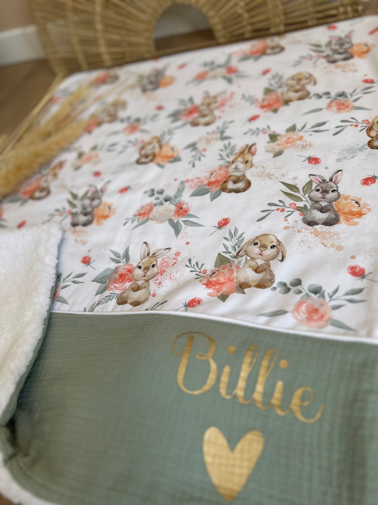Douce couverture de naissance lapin sherpa– 70x60 cm