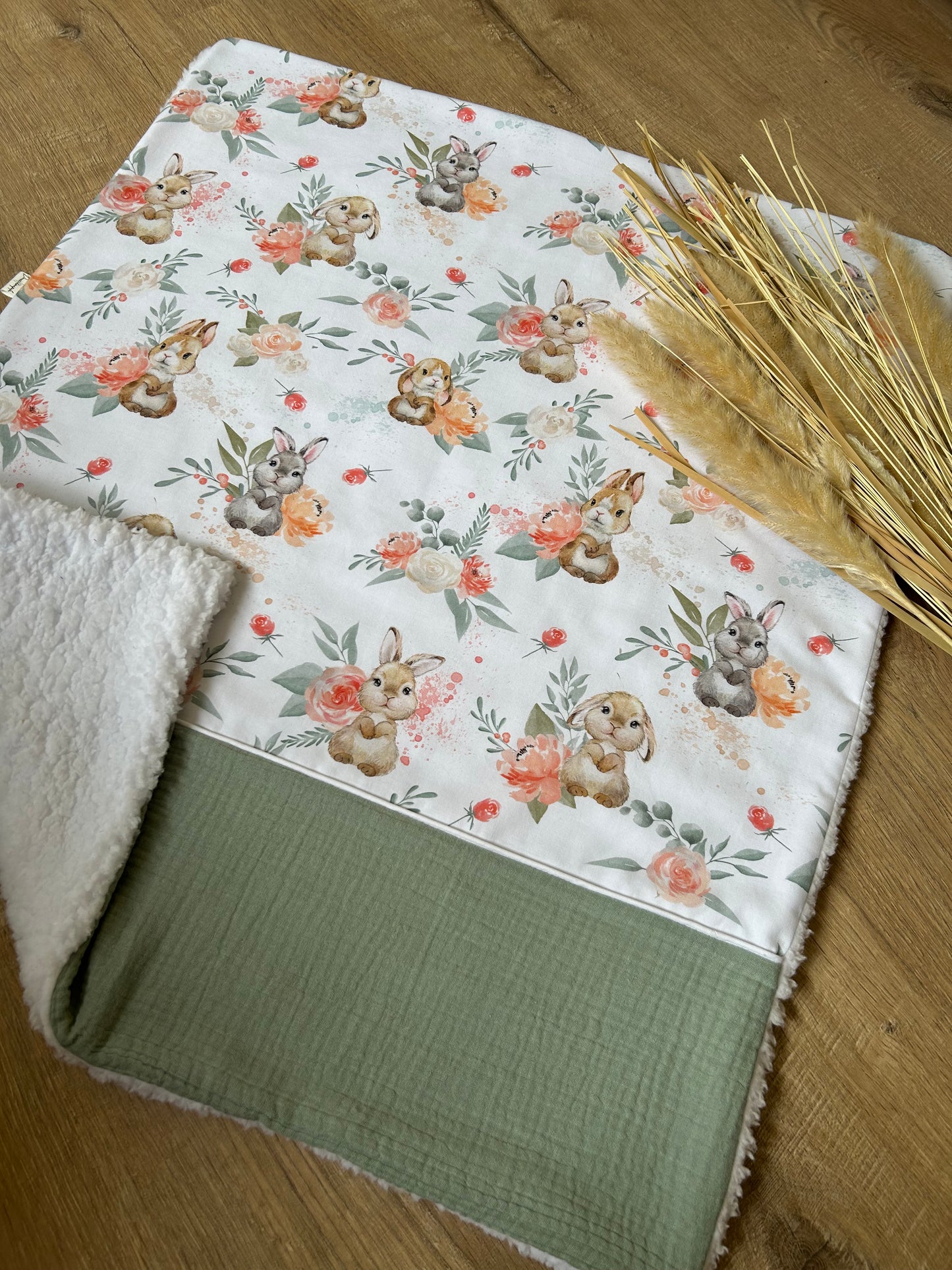 Douce couverture de naissance lapin sherpa– 70x60 cm