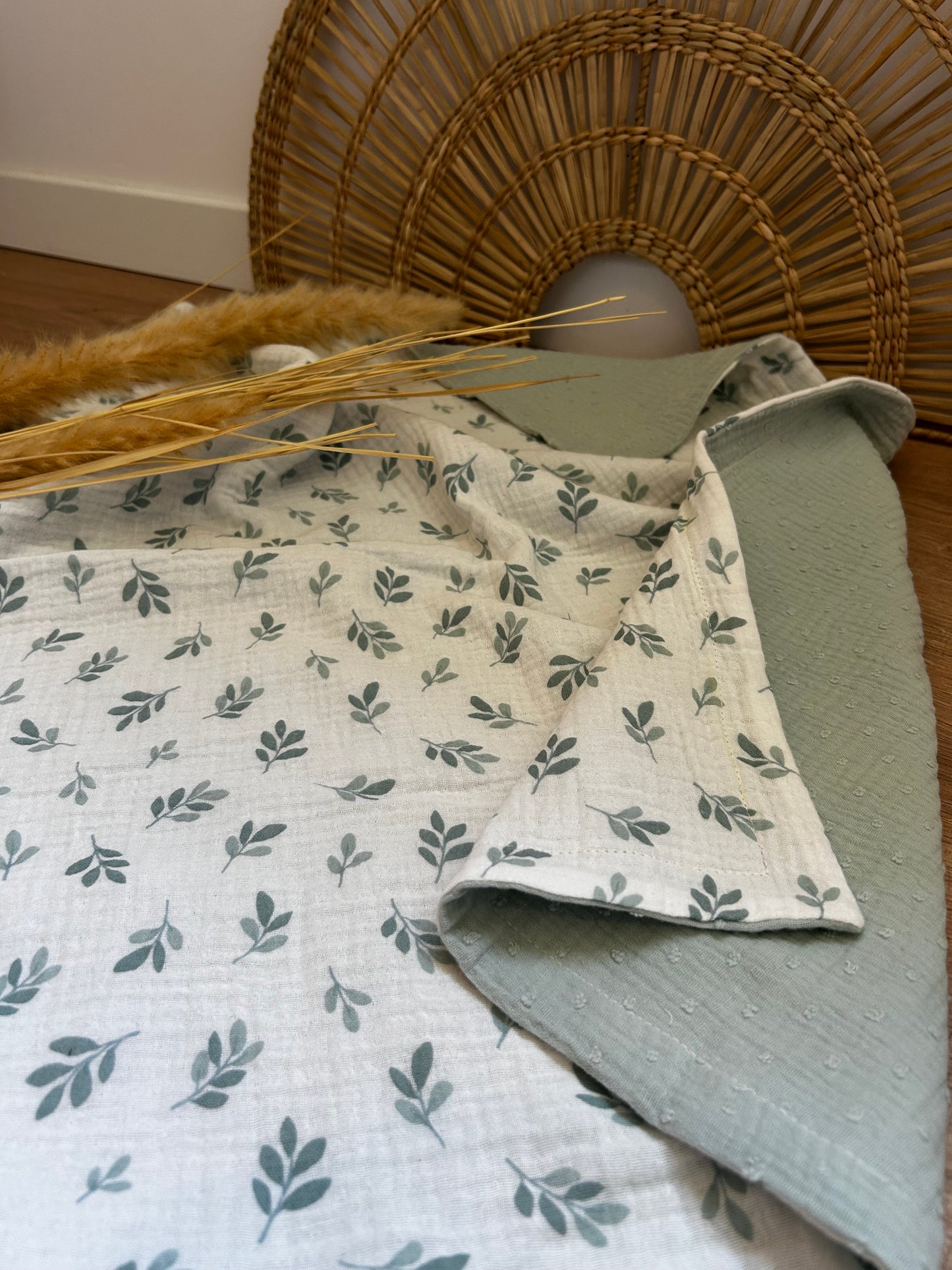 Douce couverture de naissance blé vert – env. 70x60 cm