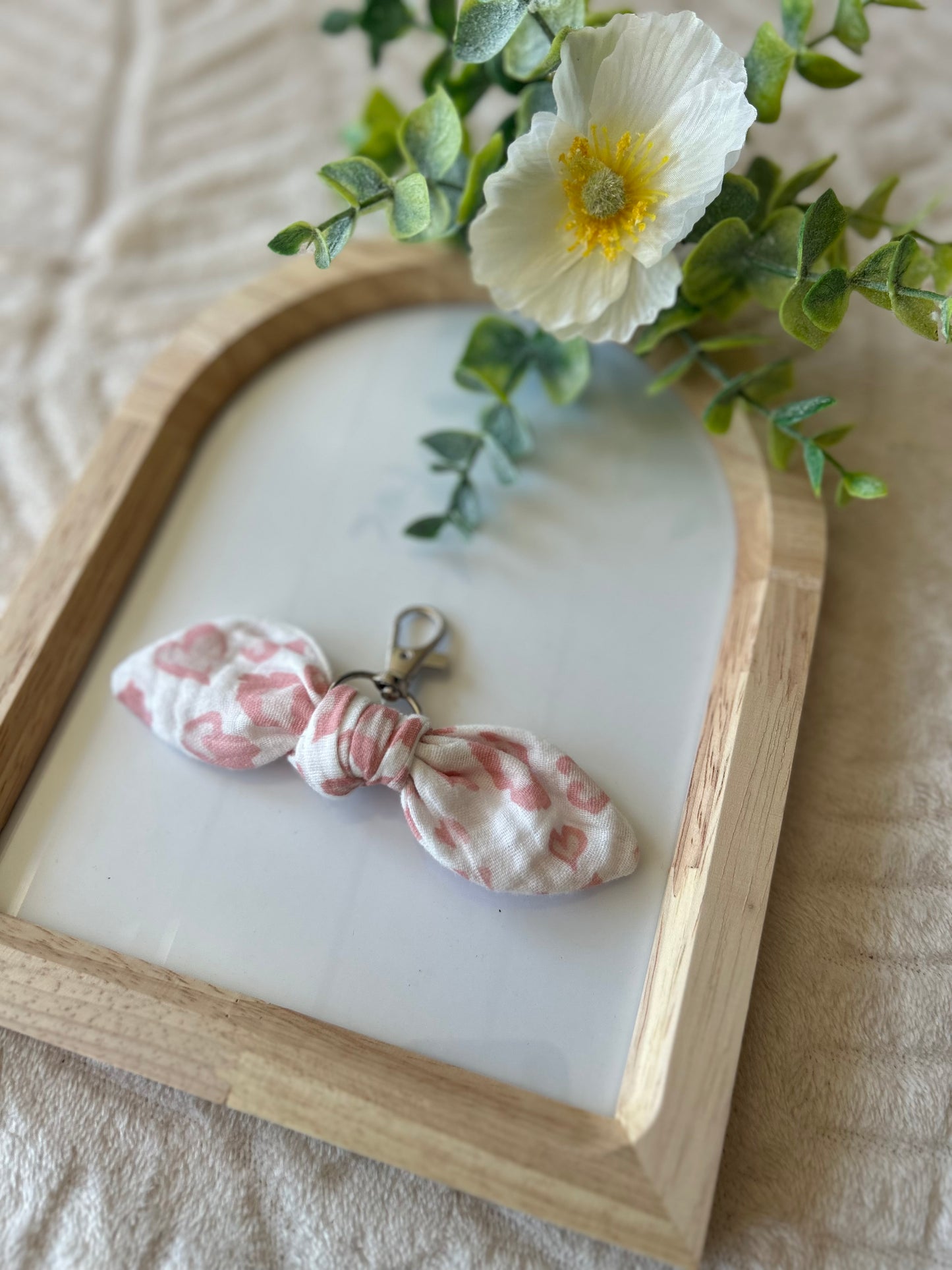 Porte clef noeud léopard rose taille S ou M (personnalisable)