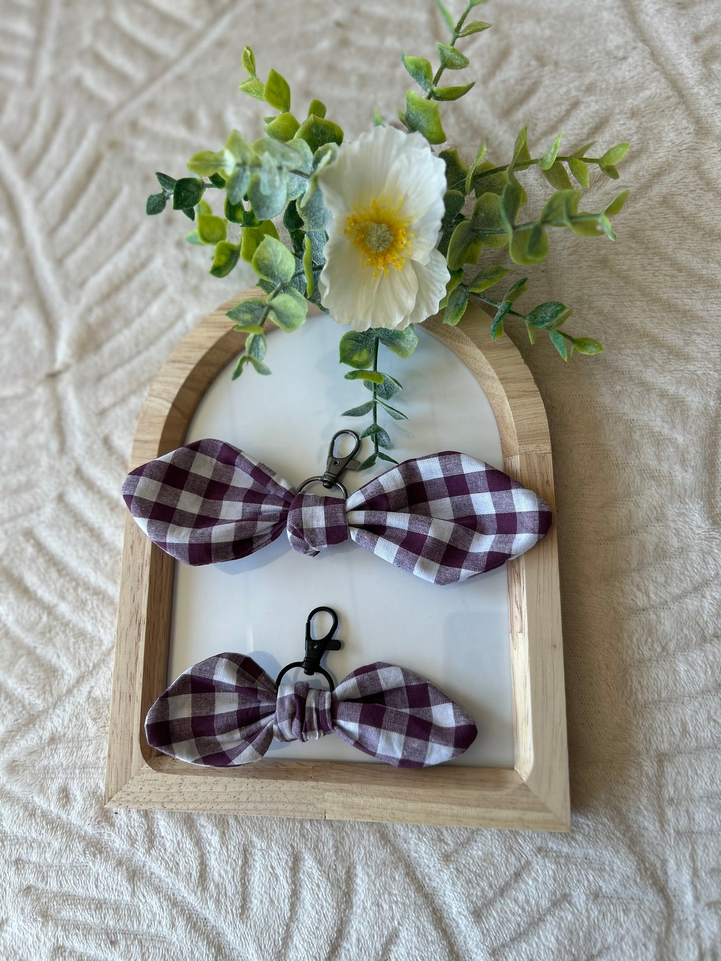 Porte clef noeud Ă carreaux violet taille S ou M (personnalisable)