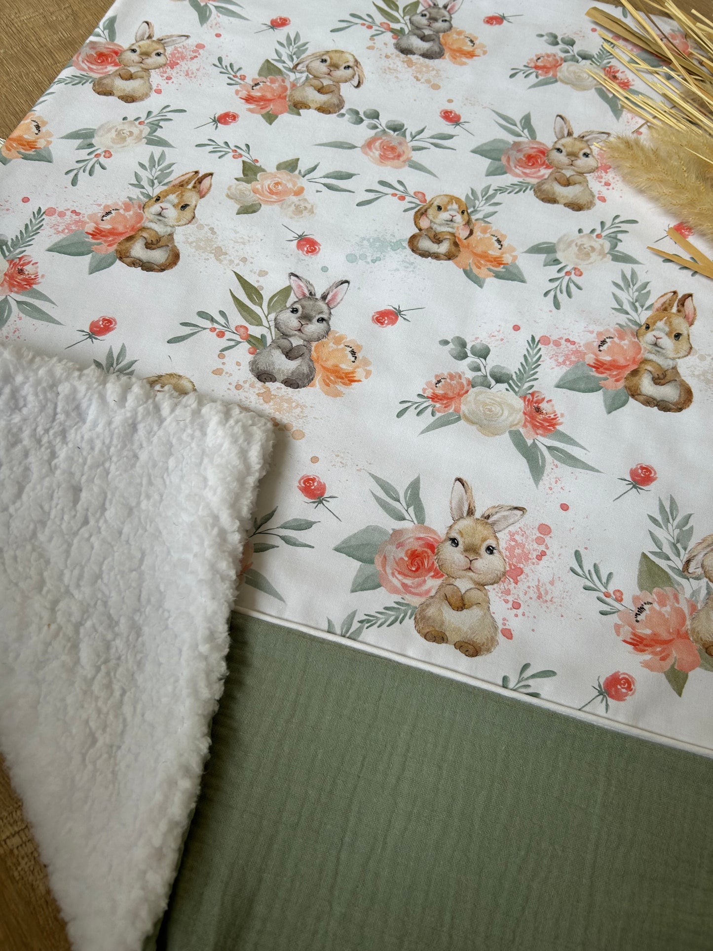 Douce couverture de naissance lapin sherpa– 70x60 cm