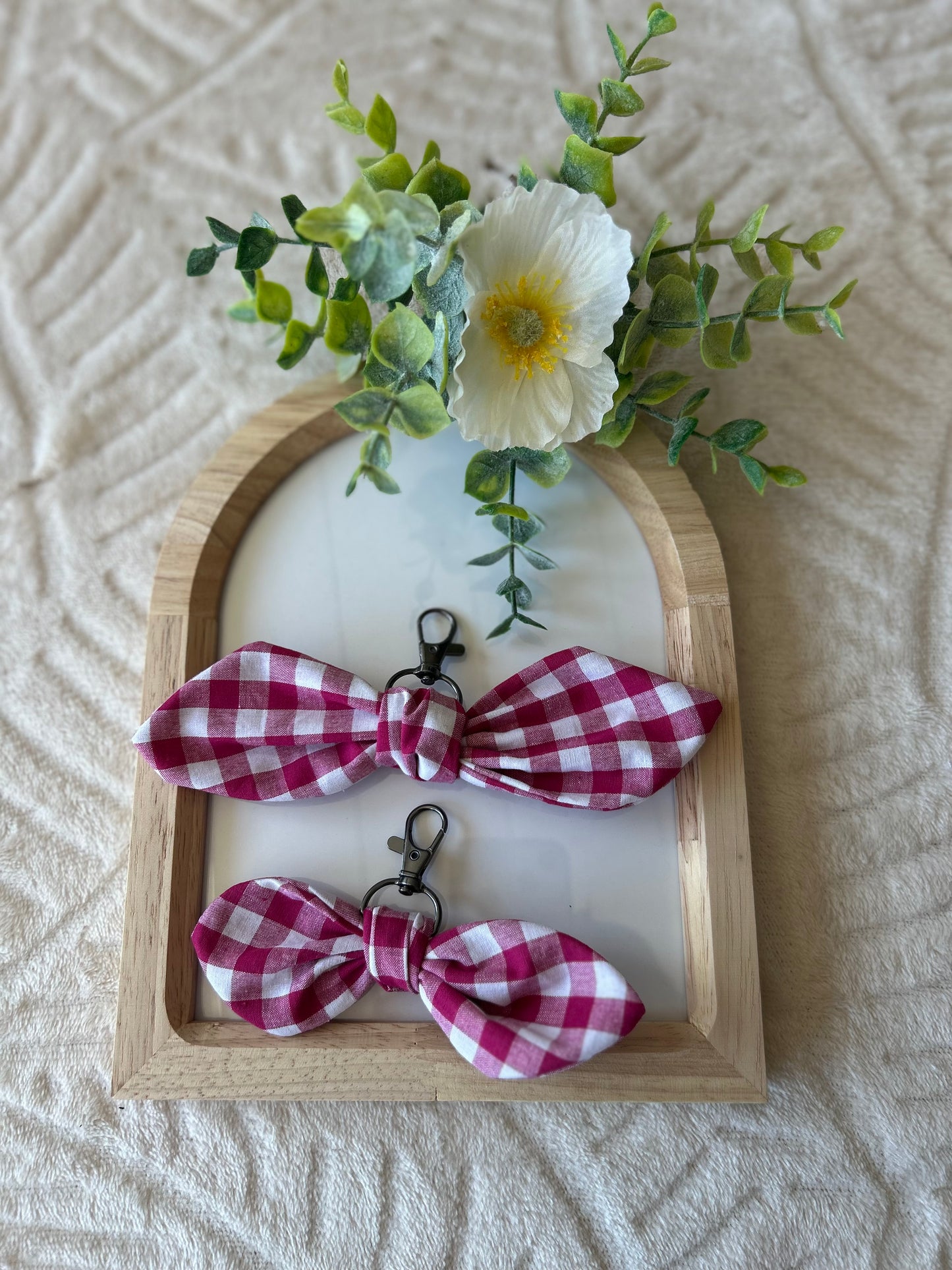 Porte clef noeud Ă carreaux rose taille S ou M (personnalisable)