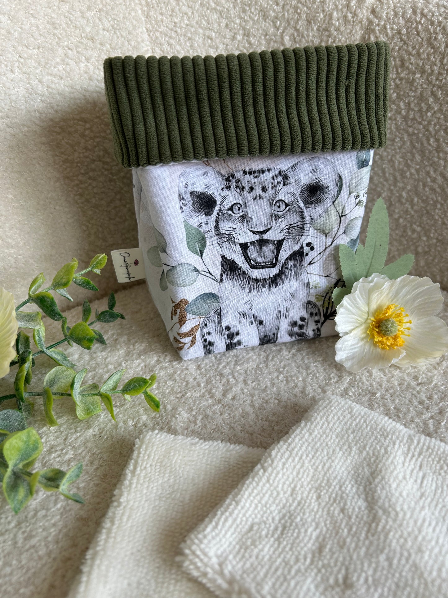 Panière tissu taille M – Thème animaux « lion »