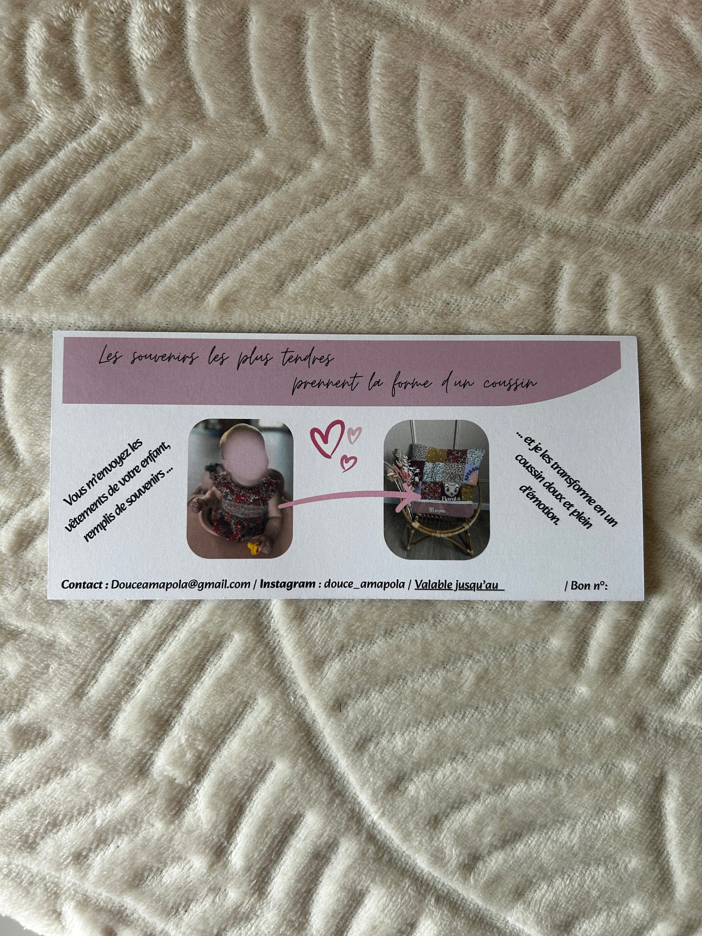 Bon cadeau coussin déco souvenir