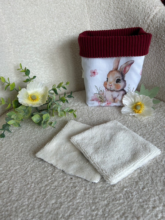Panière tissu taille M – Thème animaux «lapin fleur rose »