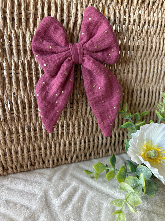 Pince à cheveux noeud cerise doré