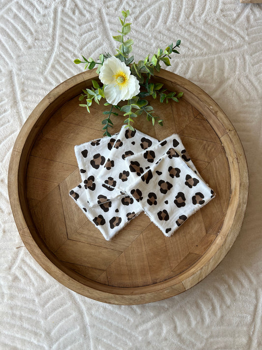 Lingettes démaquillantes lavables « Léopard marron »– Lot de 5