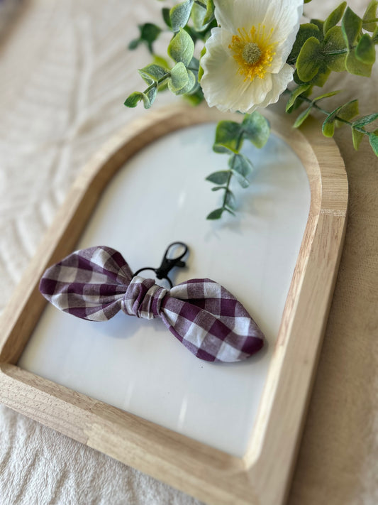 Porte clef noeud à carreaux violet taille S ou M (personnalisable)
