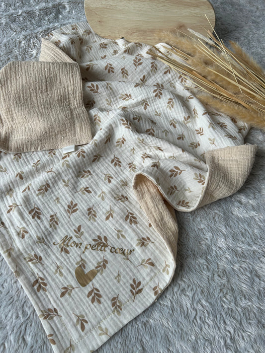 Douce couverture de naissance blé beige  – 70x60 cm