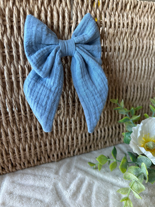 Pince à cheveux noeud bleu gris