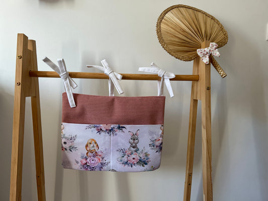 Range doudou et tétine « lapin gris fleur »