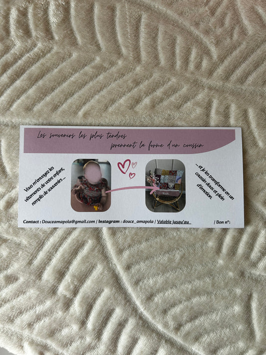 Bon cadeau coussin déco souvenir